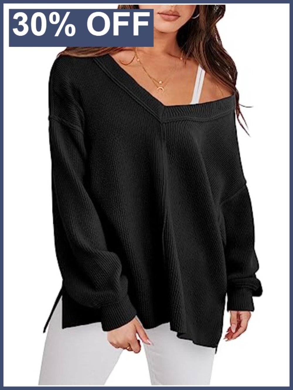 Oversized Off the Shoulder V Neck Sweatshirt Sweater Top Pullover